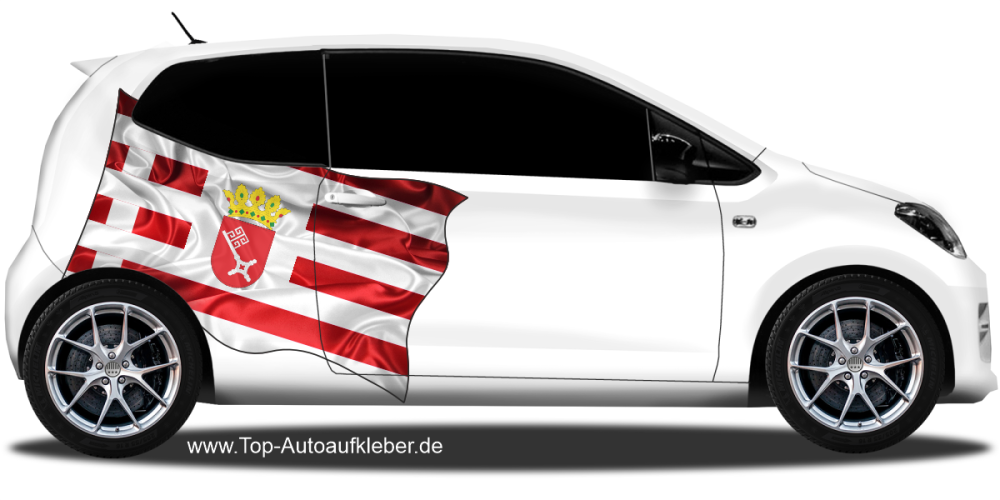 Autoaufkleber Fahne von Bremen auf Fahrzeugseite von Kleinwagen