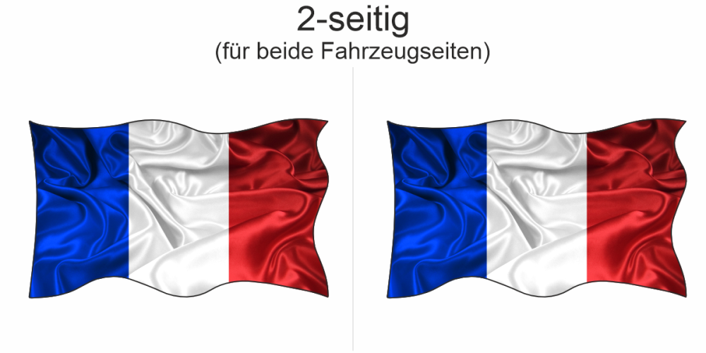Autoaufkleber Fahne von Frankreich - Ansicht zweiseitig für beide Fahrzeugseiten