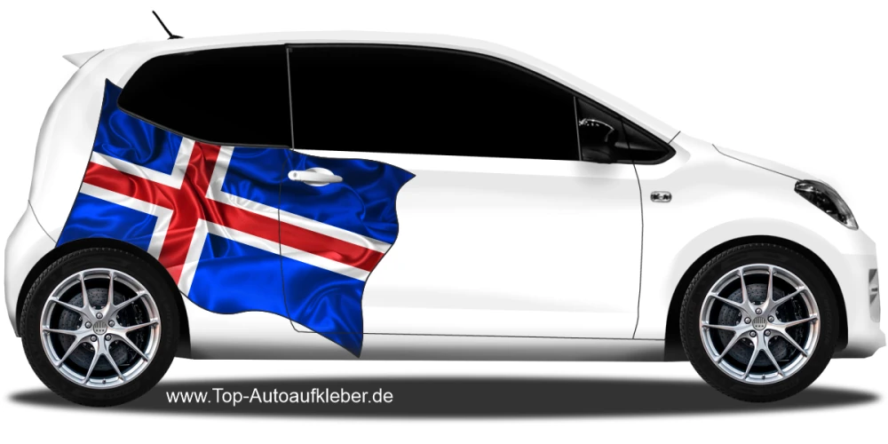 Autoaufkleber Fahne von Island | Set auf Fahrzeugseite von Kleinwagen