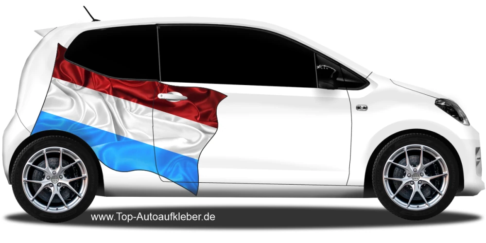 Autoaufkleber Fahne von Luxemburg auf Fahrzeugseite von Kleinwagen