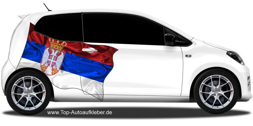 Autoaufkleber Fahne von Serbien auf Fahrzeugseite von Kleinwagen