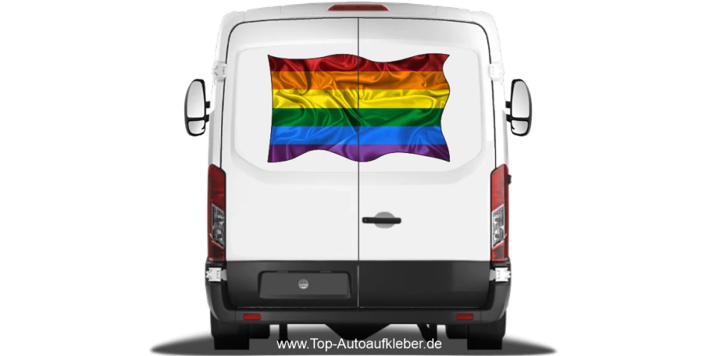 Autoaufkleber Flagge vom Regenbogenland auf Heck von Wohnmobil oder Caravan