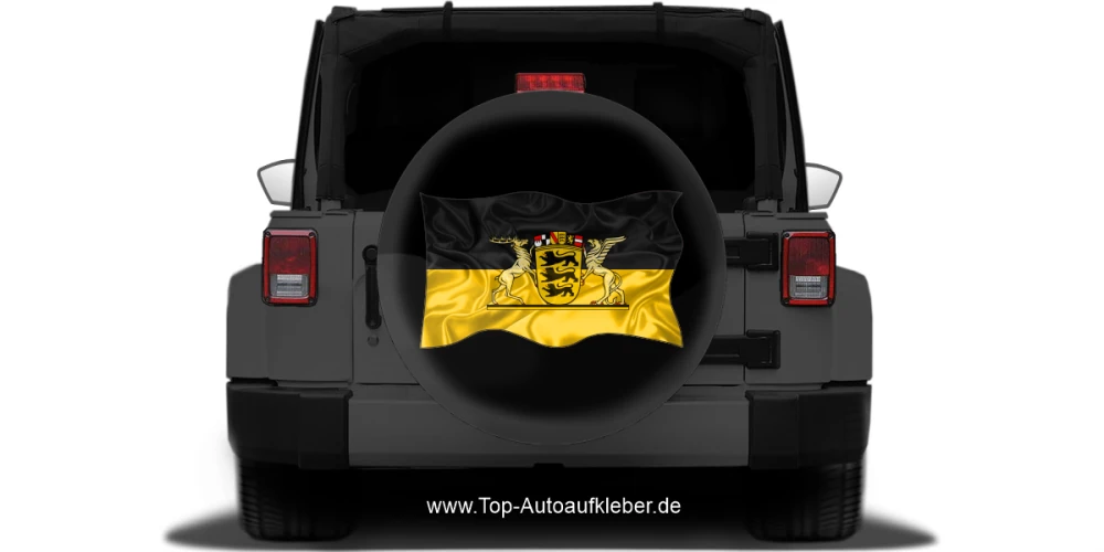 Die Flagge Baden-Württembergs auf Reserveradabdeckung