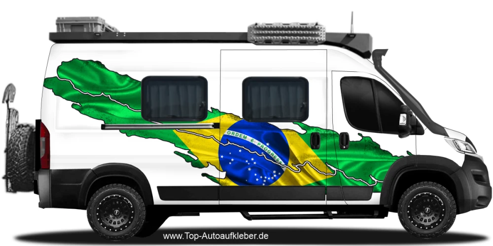 Autoaufkleber Flagge von Brasilien auf Fahrzeugseite von Camper