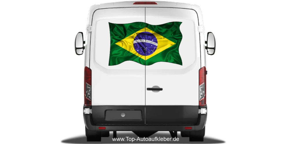 Autoaufkleber Flagge von Brasilien auf Heck von Wohnmobil oder Caravan Autoaufkleber Flagge von Brasilien auf Heck von Wohnmobil oder Caravan