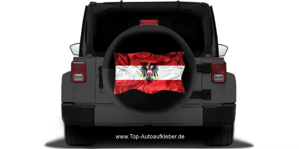 Die österreichische Flagge auf Reserveradabdeckung