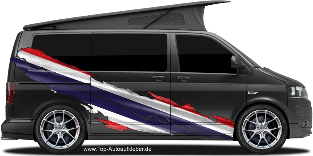 Autoaufkleber Flagge von Thailand auf Fahrzeugseite von dunklem Camper Van