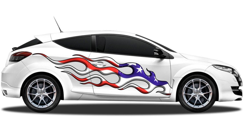 Flammenaufkleber mit USA Flagge für das Auto