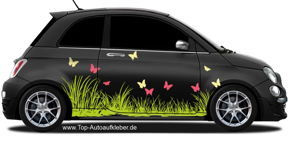 Autoaufkleber Gräser und Schmetterlinge | Set für beide Fahrzeugseiten