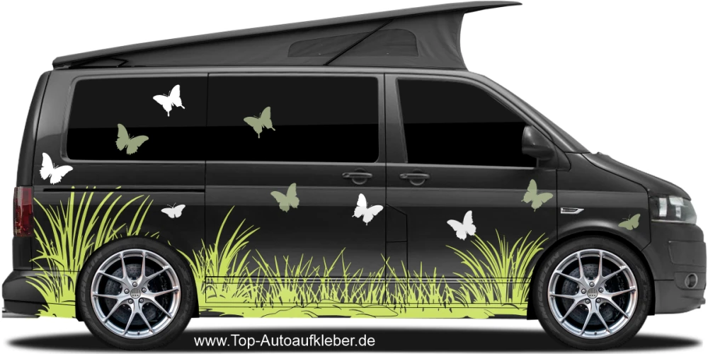 Autoaufkleber Gräser und Schmetterlinge | Set für beide Fahrzeugseiten
