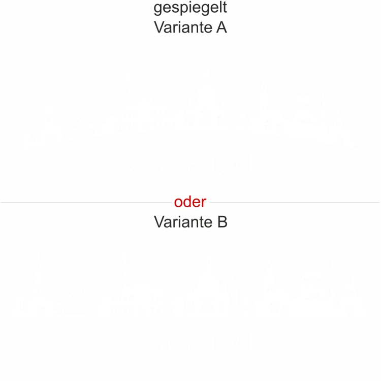 Heckscheibensticker mit Silhouette von Dresden - Ansicht Ausrichtung mit Farbauswahl und Variante Heckscheibensticker mit Silhouette von Dresden - Ansicht Ausrichtung mit Farbauswahl und Variante