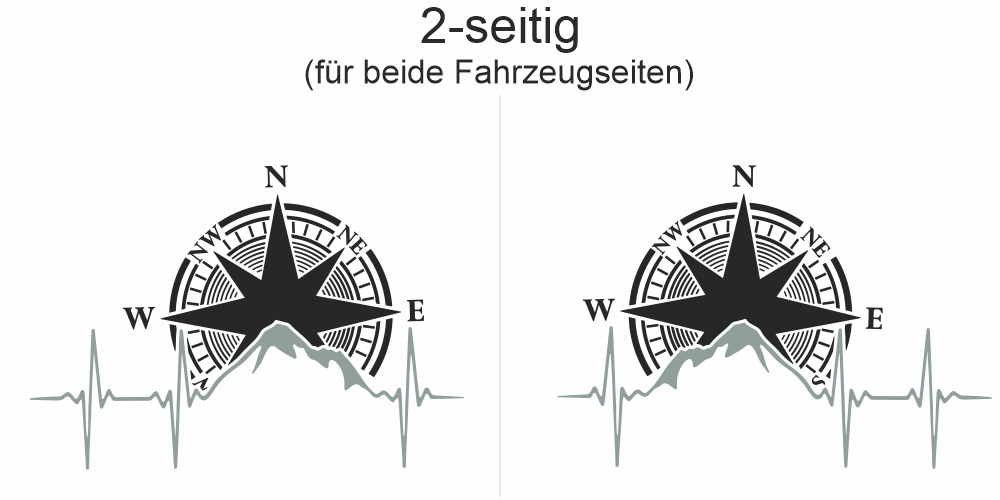 Bunter Autoaufkleber Kompass und Berge | Set für beide Fahrzeugseiten