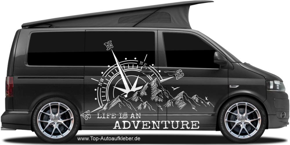 Autoaufkleber Life is an adventure Bergpanorama | Set für beide Fahrzeugseiten