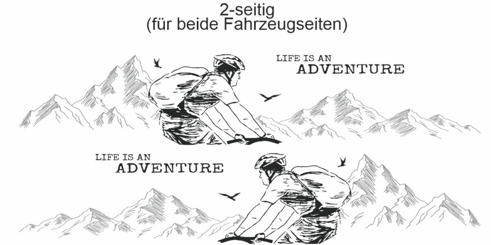 Autoaufkleber Life is an adventure Mountainbike | Set für beide Fahrzeugseiten