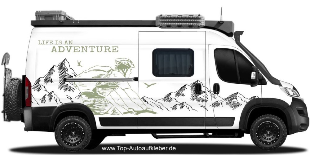Aufkleber für Wohnmobil und Wohnwagen Life is an adventure Mountainbike