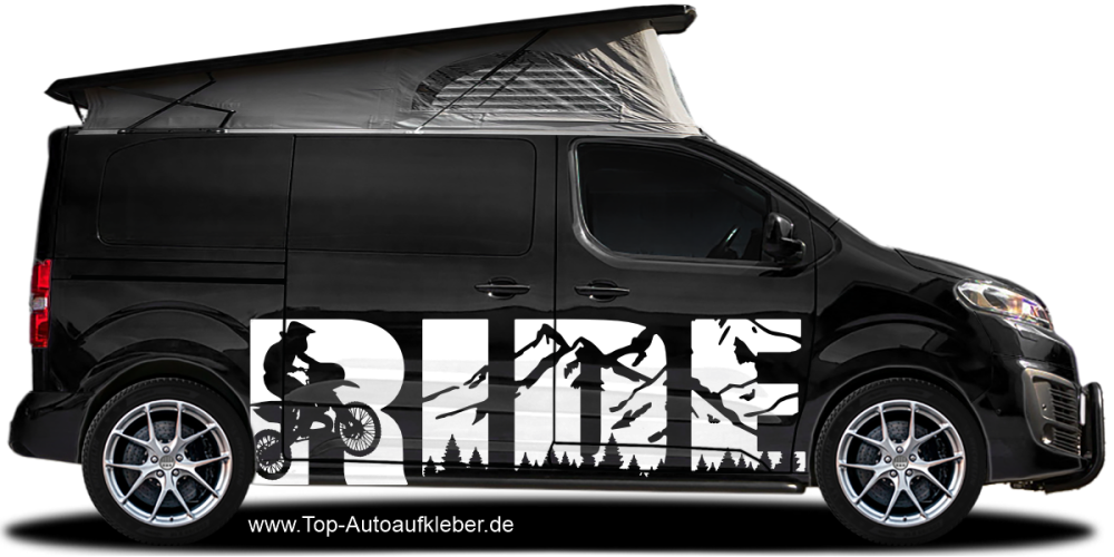 Autoaufkleber Motocross auf dunklem Campervan - Ansicht Farbauswahl