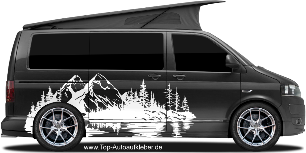 Autoaufkleber Natursee in der Wildnis auf dunklem Camper - Ansicht Farbauswahl
