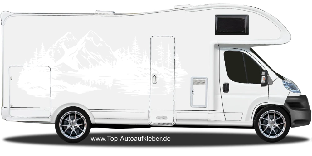 Autoaufkleber Natursee in der Wildnis auf hellem Wohnmobil - Ansicht Farbauswahl