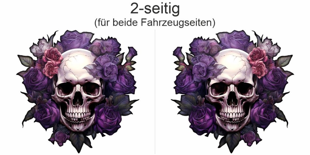 Autoaufkleber Rosen Totenkopf - Ansicht zweiseitig für beide Fahrzeugseiten