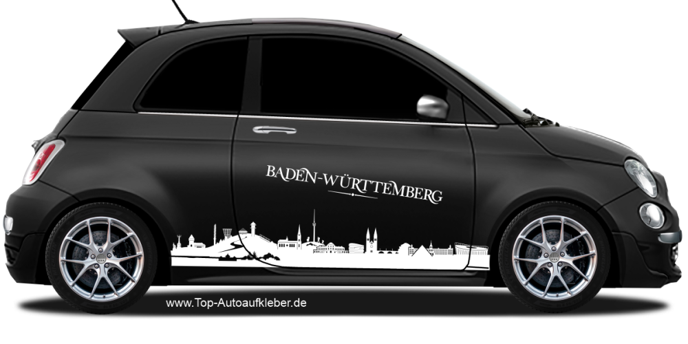 Autoaufkleber Skyline Baden-Württemberg | Set für beide Fahrzeugseiten auf dunklem PKW - Ansicht Farbauswahl