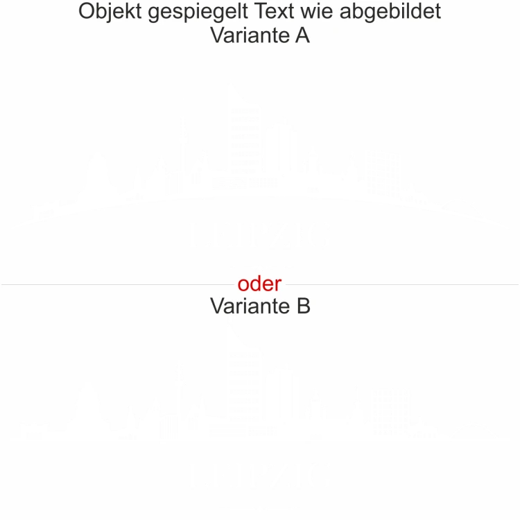 Leipziger Skyline als Aufkleber für die Heckscheibe - Ansicht Ausrichtung mit Farbauswahl und Variante Leipziger Skyline als Aufkleber für die Heckscheibe - Ansicht Ausrichtung mit Farbauswahl und Variante