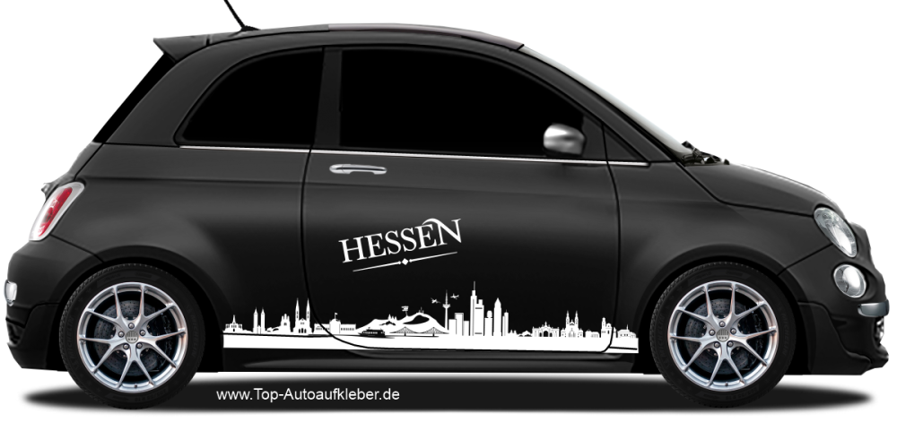 Autoaufkleber Skyline Hessen | Set für beide Fahrzeugseiten auf dunklem PKW - Ansicht Farbauswahl