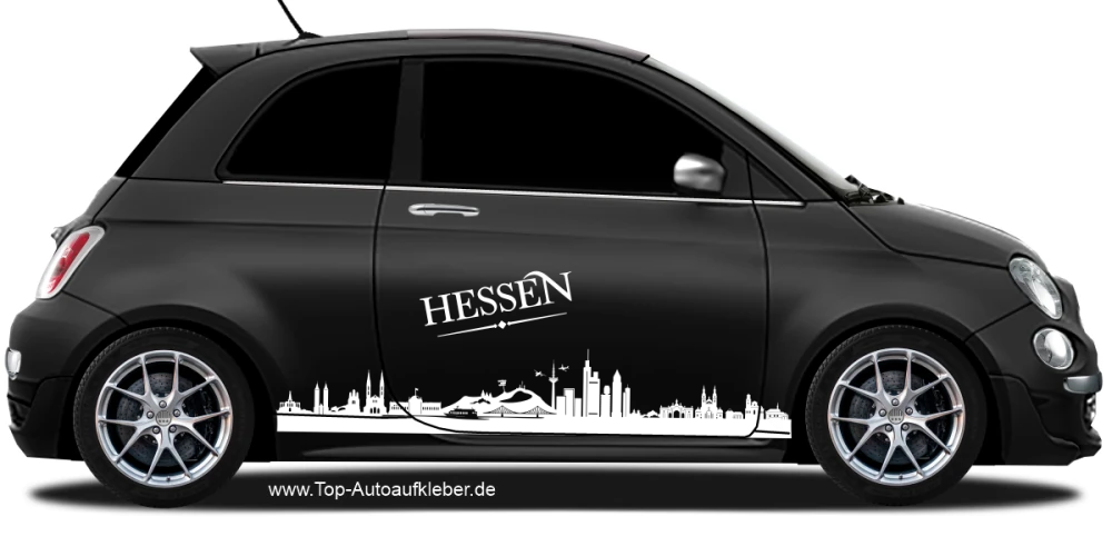 Autoaufkleber Skyline Hessen auf dunklem PKW - Ansicht Farbauswahl
