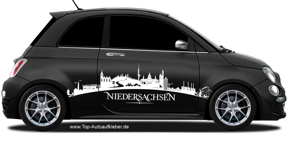 Autoaufkleber Skyline Niedersachsen auf dunklem PKW - Ansicht Farbauswahl