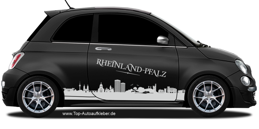 Autoaufkleber Skyline Rheinland-Pfalz | Set für beide Fahrzeugseiten auf dunklem PKW - Ansicht Farbauswahl