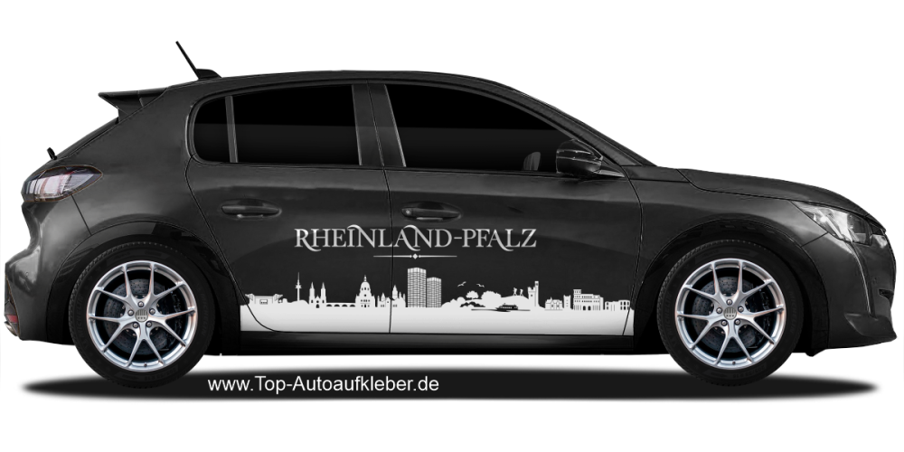 Autoaufkleber Skyline Rheinland-Pfalz auf dunklem PKW - Ansicht Farbauswahl
