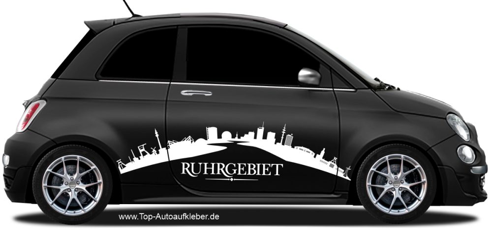 Autoaufkleber Skyline Ruhrgebiet | Set für beide Fahrzeugseiten auf dunklem PKW - Ansicht Farbauswahl