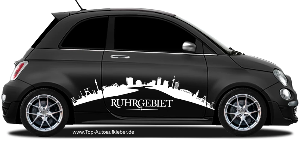 Autoaufkleber Skyline Ruhrgebiet auf dunklem PKW - Ansicht Farbauswahl