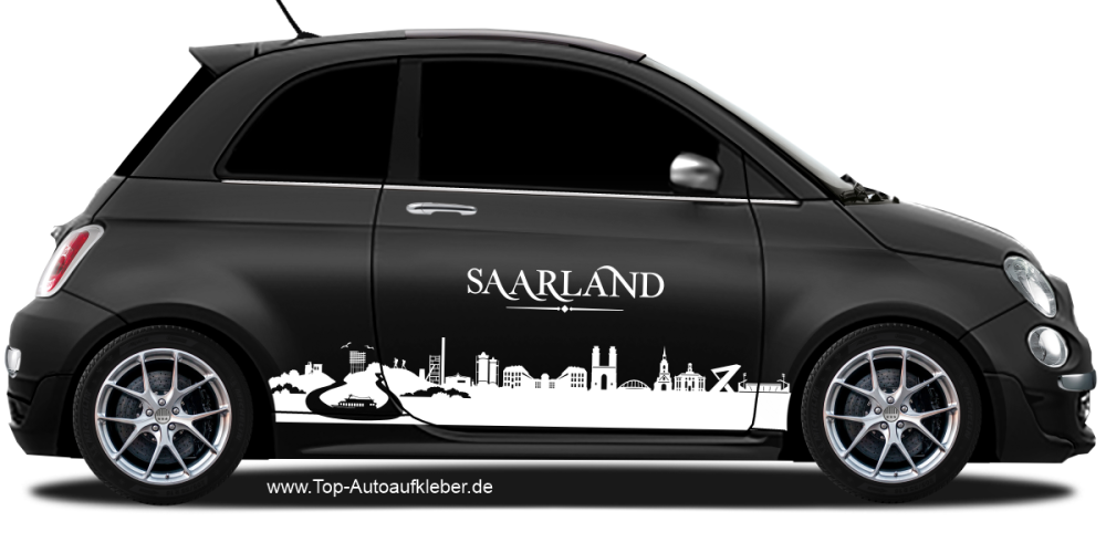 Autoaufkleber Skyline Saarland | Set für beide Fahrzeugseiten auf dunklem PKW - Ansicht Farbauswahl