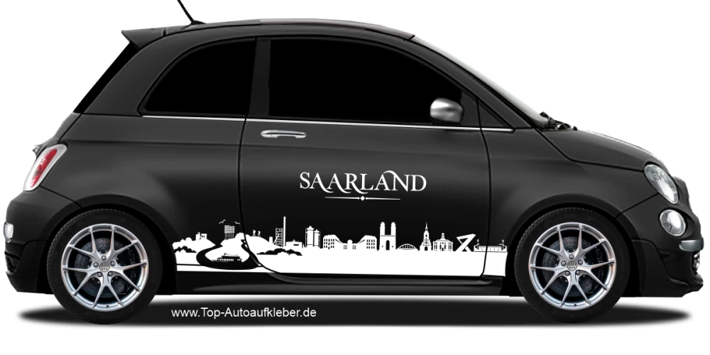 Autoaufkleber Skyline Saarland auf dunklem PKW - Ansicht Farbauswahl