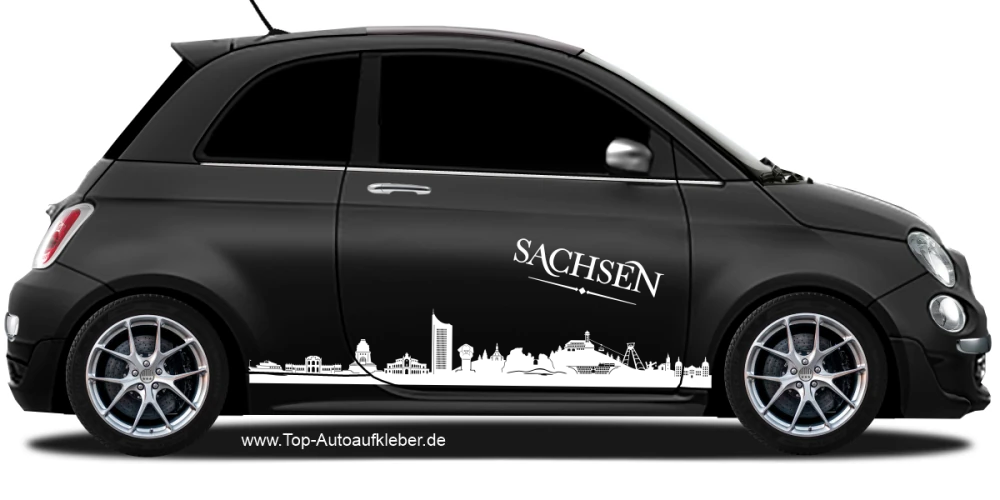 Autoaufkleber Skyline Sachsen auf dunklem PKW - Ansicht Farbauswahl