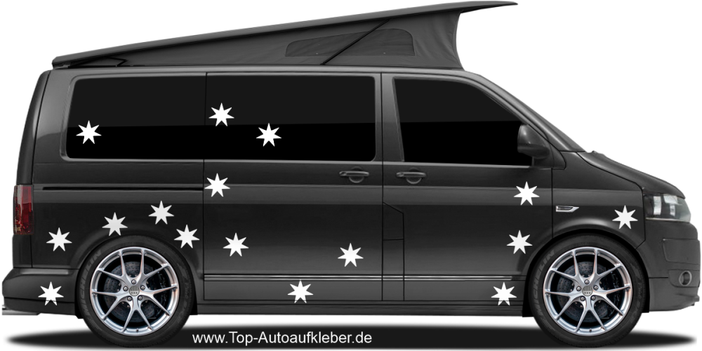 Autoaufkleber Sterne auf dunklem Camper -  Ansicht Farbauswahl