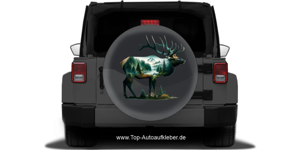 Autoaufkleber Walddesign Hirsch auf dunkler Ersatzradabdeckung