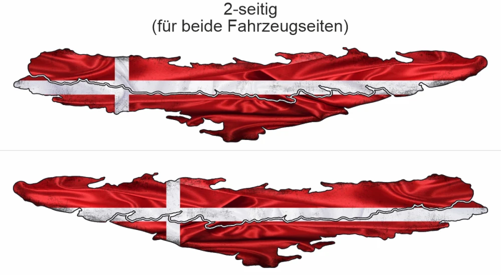 Autoaufkleber Dänemark - Ansicht zweiseitig für beide Fahrzeugseiten