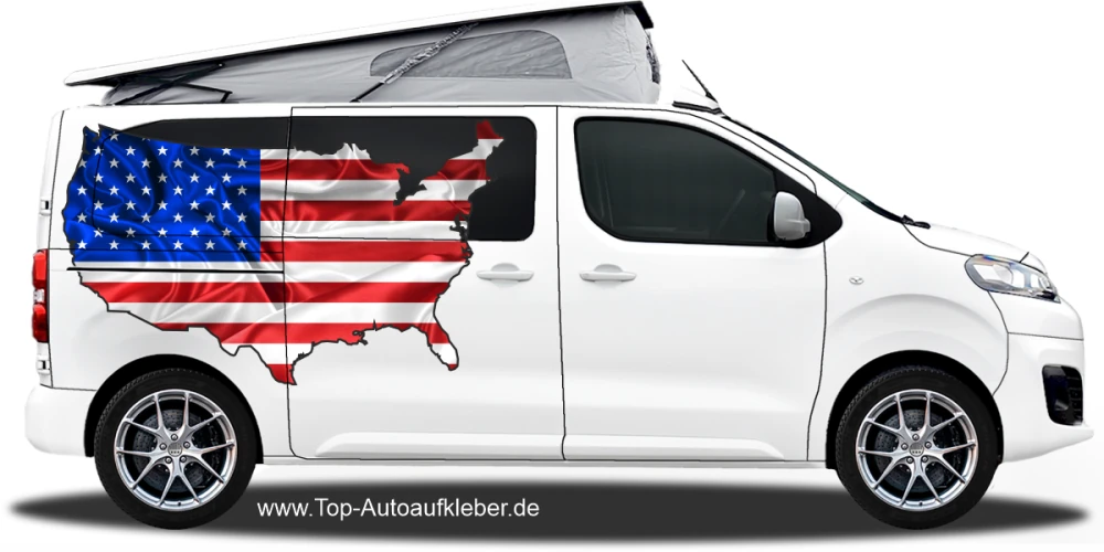 Autodekor Flagge Karte der USA | Set für beide Fahrzeugseiten auf Fahrzeugseite von Campervan