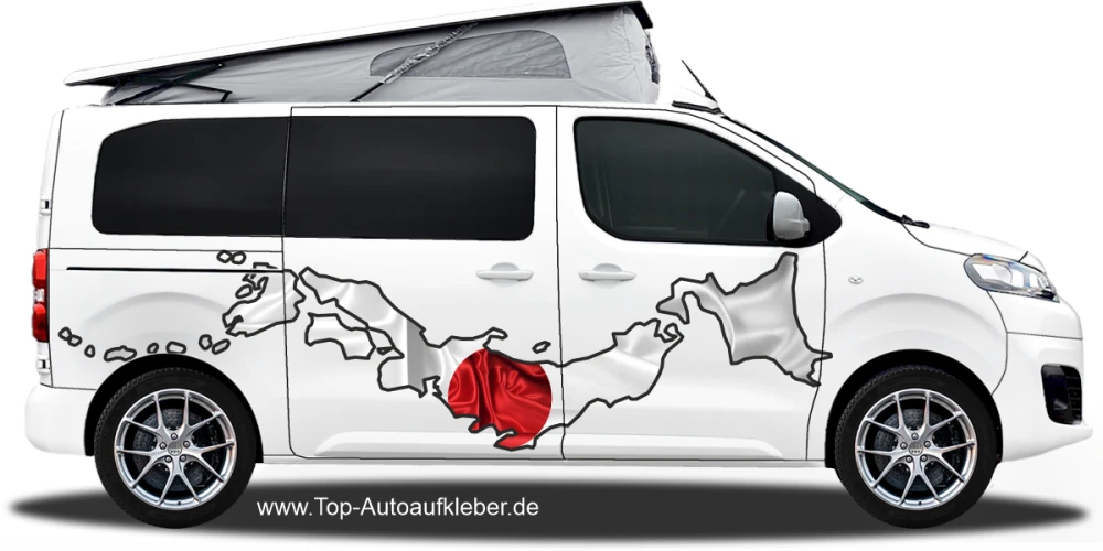 Autodekor Flagge Karte von Japan auf Fahrzeugseite von Campervan