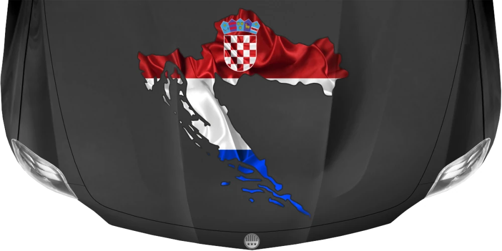 Autodekor Flagge Karte von Kroatien auf Motorhaube von dunklem PKW