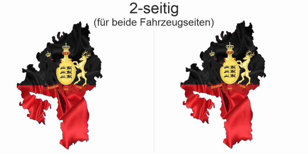 Autodekor Flagge Karte von Württemberg - Ansicht zweiseitig für beide Fahrzeugseiten