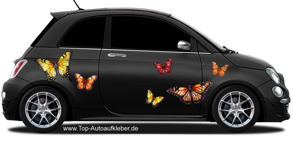 Autosticker Schmetterling Set im Digitaldruck auf dunklem PKW