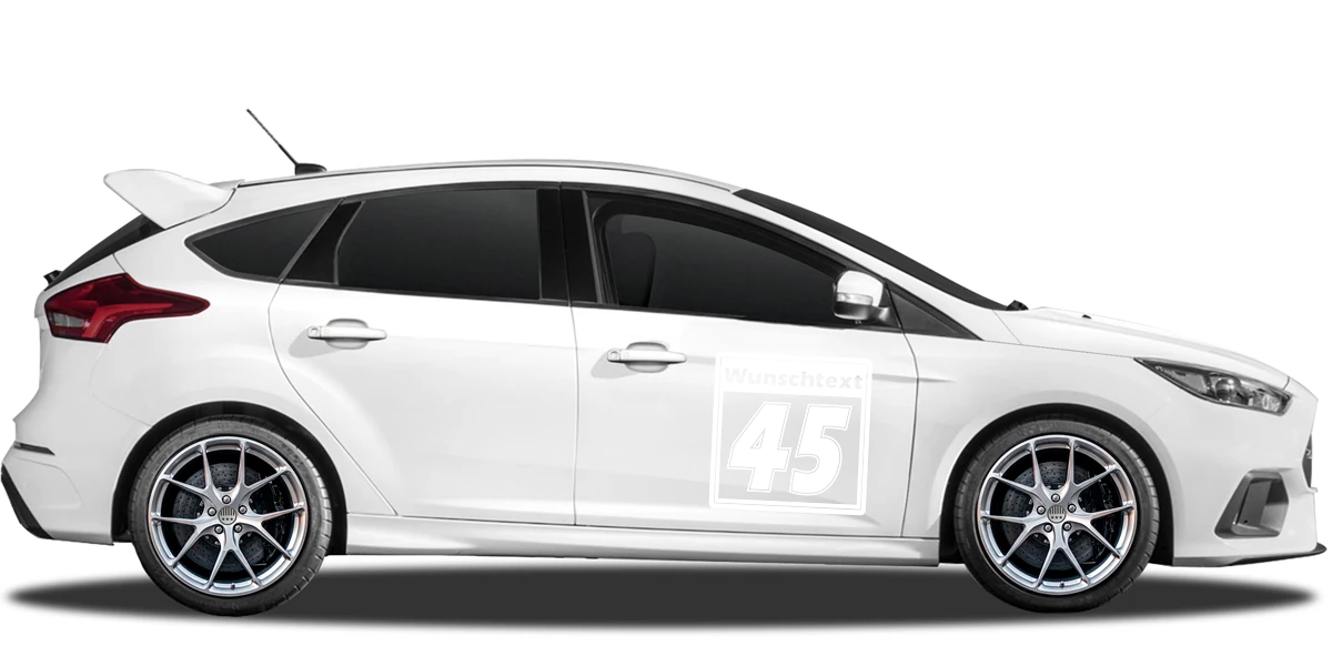 Autoaufkleber Startnummer mit Wunschtext | Set für beide Fahrzeugseiten