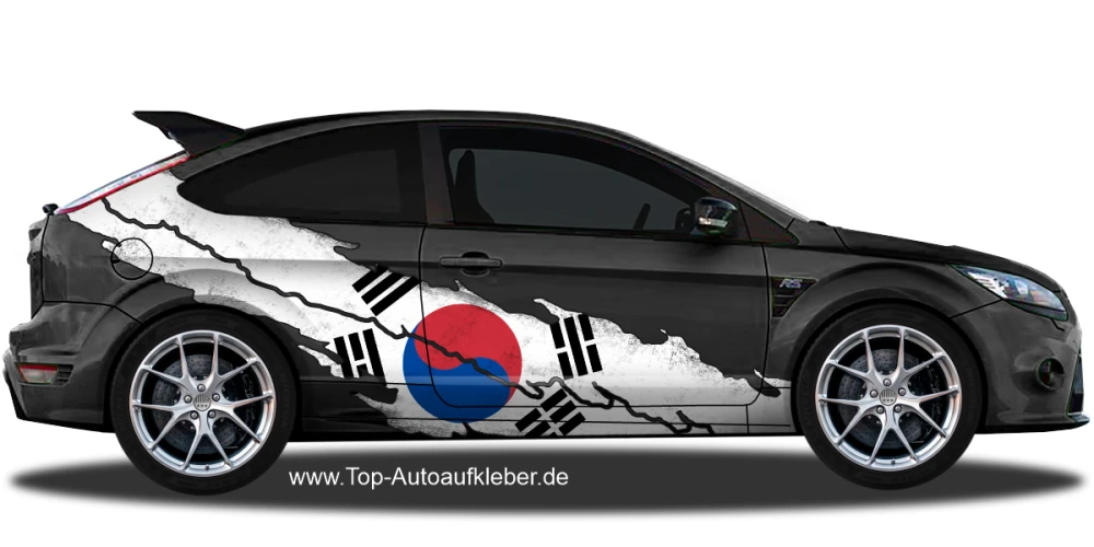 Autosticker Flagge von Südkorea auf Fahrzeugseite von dunklem PKW