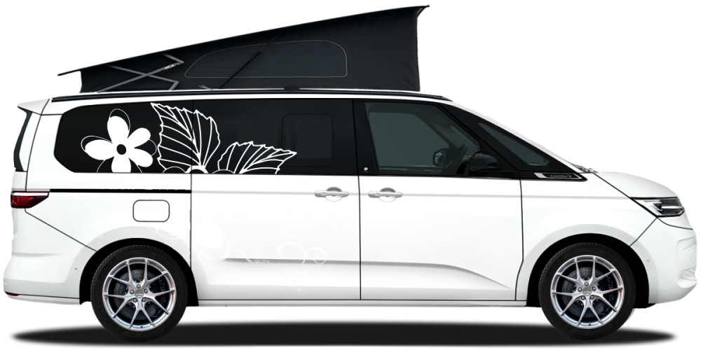 Autotattoo Blumenornament mit Schmetterling  auf hellem Camper - Ansicht Farbauswahl