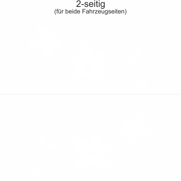 Autotattoo Blumenornament mit Schmetterling  - Ansicht zweiseitig für beide Fahrzeugseiten und Farbauswahl