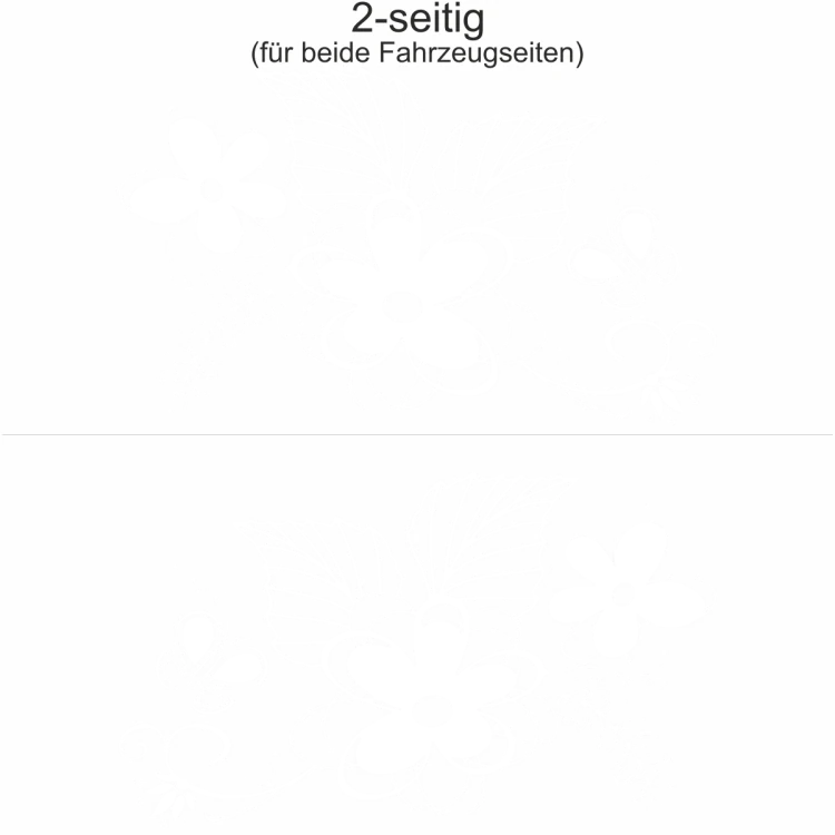 Autotattoo Blumenornament mit Schmetterling  - Ansicht zweiseitig für beide Fahrzeugseiten und Farbauswahl