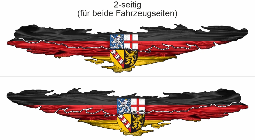 Die Saarländische Flagge als Aufkleber - Ansicht zweiseitig für beide Fahrzeugseiten