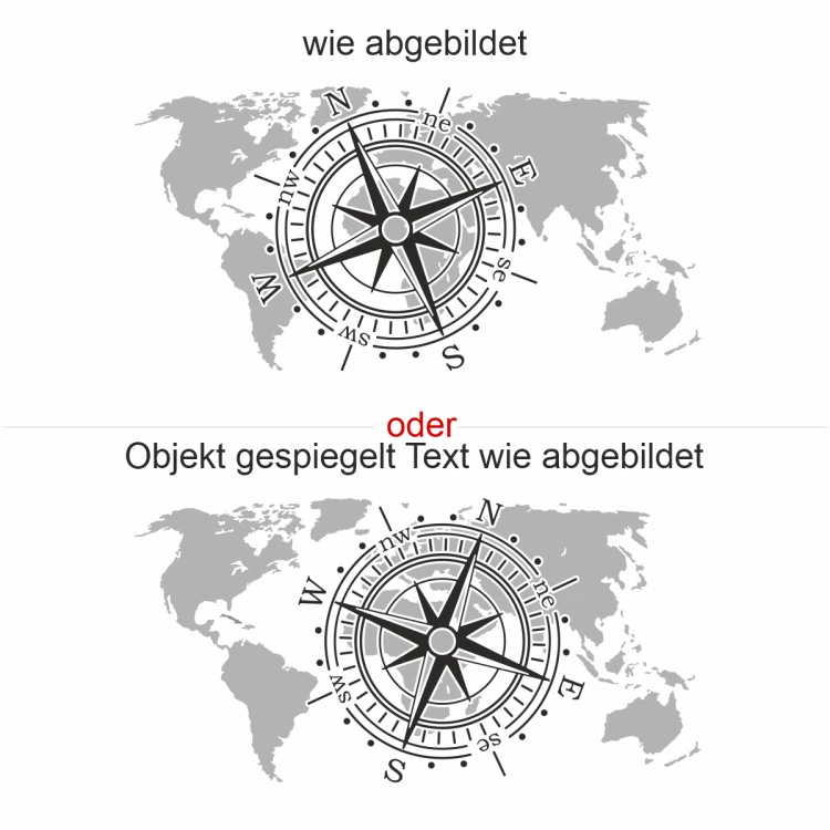 Camper Aufkleber Kompassrose mit Weltkarte - Ansicht Ausrichtung Camper Aufkleber Kompassrose mit Weltkarte - Ansicht Ausrichtung